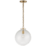 Lampa wisząca kulista Katie w ręcznie patynowanym mosiądzu antycznym z przezroczystym szkłem