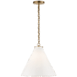 Lampa wisząca stożkowa Katie w ręcznie patynowanym mosiądzu antycznym z białym szkłem