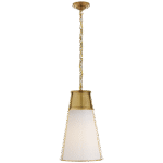 Duża lampa wisząca Robinson w ręcznie patynowanym mosiądzu antycznym z białym szkłem