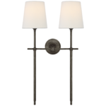 Duży podwójny kinkiet Bryant w brązie z lnianymi kloszami