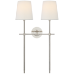 Duży podwójny kinkiet Bryant w polerowanym niklu z lnianymi kloszami