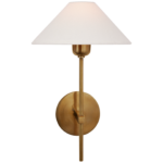 Kinkiet Hackney w ręcznie patynowanym mosiądzu z lnianym kloszem