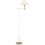 Lampa podłogowa Hackney Bridge Arm w ręcznie patynowanym mosiądzu z lnianym kloszem